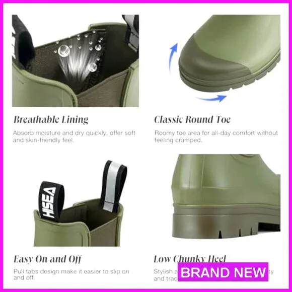 Short Rain Boots Waterproof Chelsea Ankle Garden Shoes Non Slip Outdoor Work - Picture 5 of 7